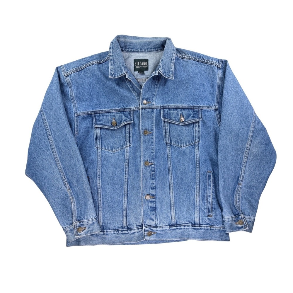 Stefano Man Denim Jacket Mens XL Blue Excellent Vintage Trucker Cotton